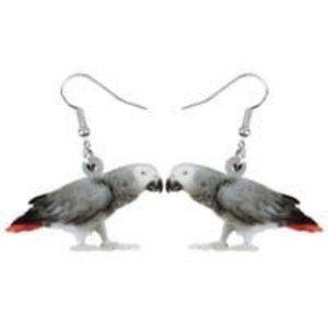 Dangling Acrylic AFRICAN GREY PARROT Earrings